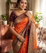 Woven design zari silk blend heavy work kanjeevaram saree