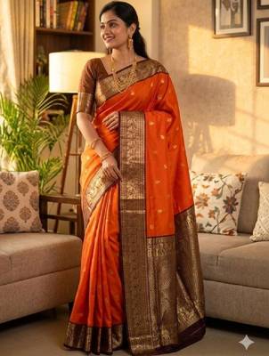 Woven design zari silk blend heavy work kanjeevaram saree 2