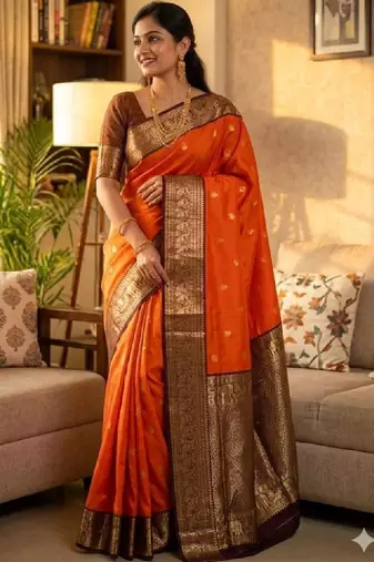 Woven design zari silk blend heavy work kanjeevaram saree