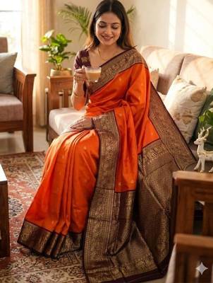 Woven design zari silk blend heavy work kanjeevaram saree 3