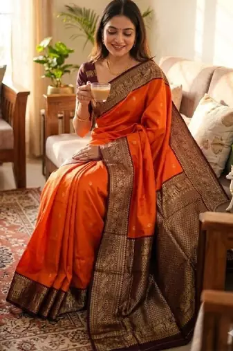 Woven design zari silk blend heavy work kanjeevaram saree