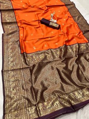 Woven design zari silk blend heavy work kanjeevaram saree 4