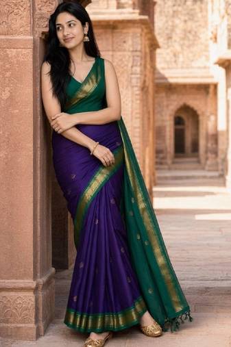 Woven design zari pure cotton fusion kanjeevaram saree