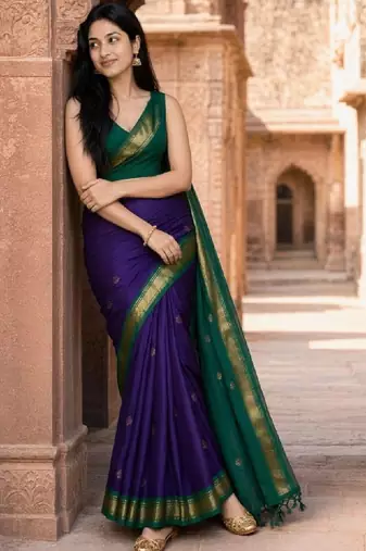 Woven design zari pure cotton fusion kanjeevaram saree