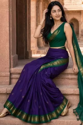 Woven design zari pure cotton fusion kanjeevaram saree