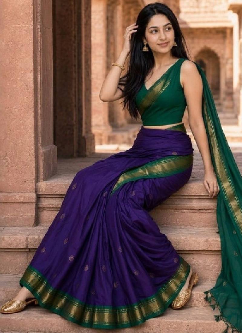 Woven design zari pure cotton fusion kanjeevaram saree