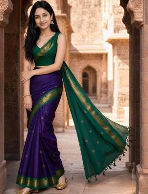 Woven design zari pure cotton fusion kanjeevaram saree 3