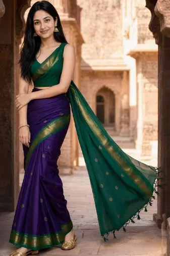 Woven design zari pure cotton fusion kanjeevaram saree