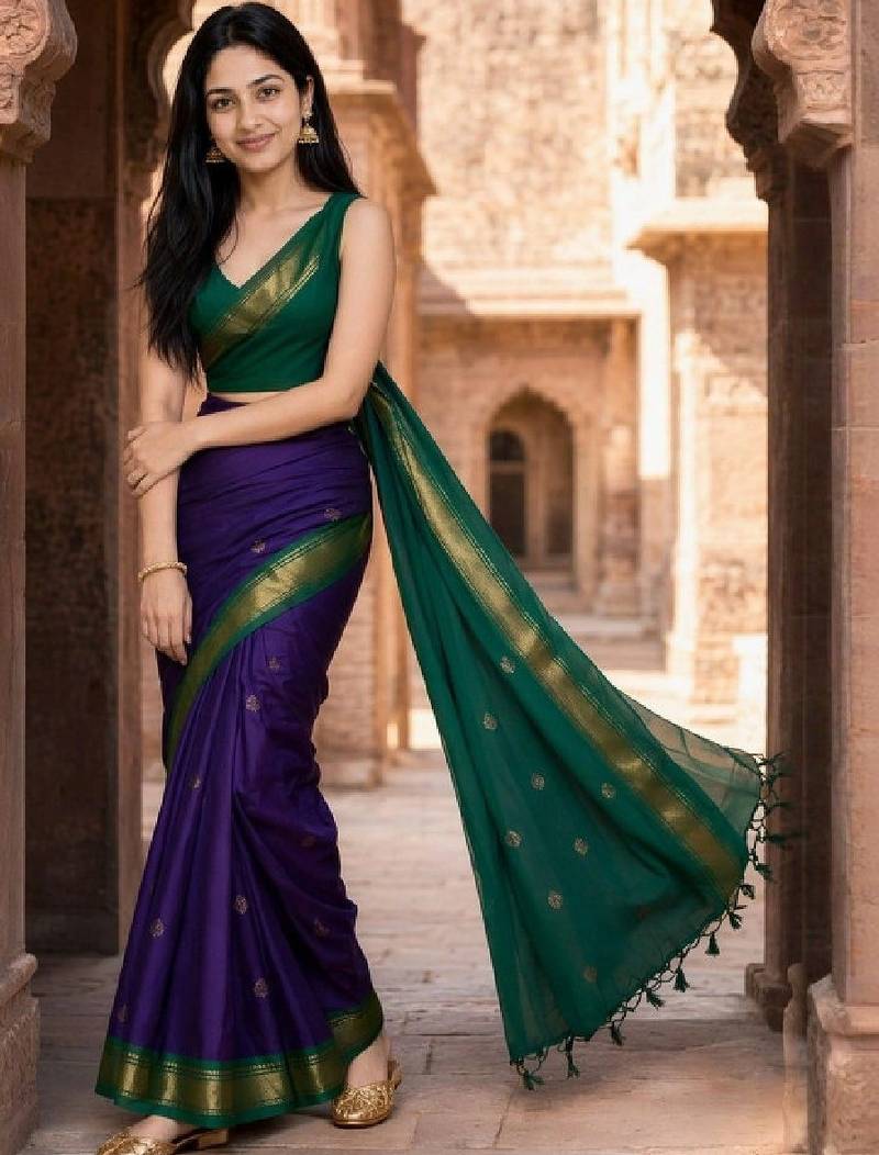 Woven design zari pure cotton fusion kanjeevaram saree