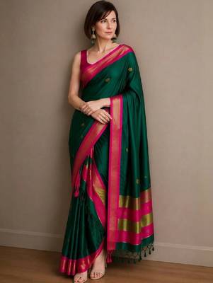 Woven design zari pure cotton kanjeevaram saree 1