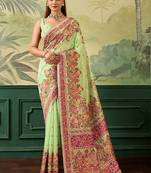 Floral embroidered pashmina handloom kanjeevaram saree