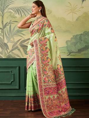 Floral embroidered pashmina handloom kanjeevaram saree 2