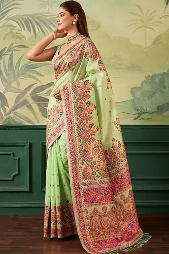 Floral embroidered pashmina handloom kanjeevaram saree