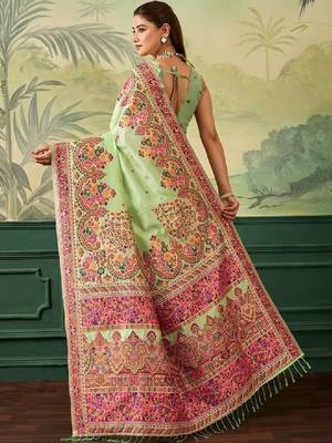 Floral embroidered pashmina handloom kanjeevaram saree 3