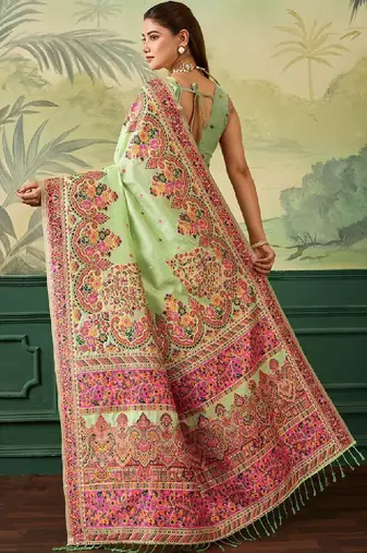Floral embroidered pashmina handloom kanjeevaram saree