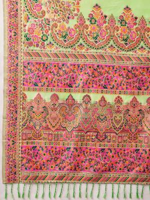 Floral embroidered pashmina handloom kanjeevaram saree 4