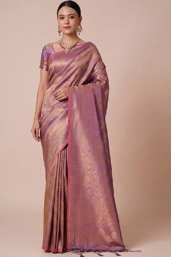 Lavender kanjivaram woven design sarees with blouse piece unstiched blouse