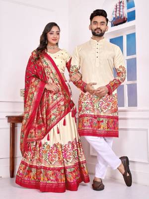Cream color dola silk patola with foil printed kurta set 2