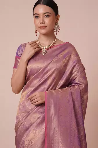 Lavender kanjivaram woven design sarees with blouse piece unstiched blouse