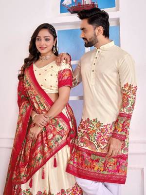 Cream color dola silk patola with foil printed kurta set 3