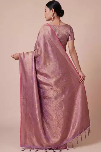 Lavender kanjivaram woven design sarees with blouse piece unstiched blouse