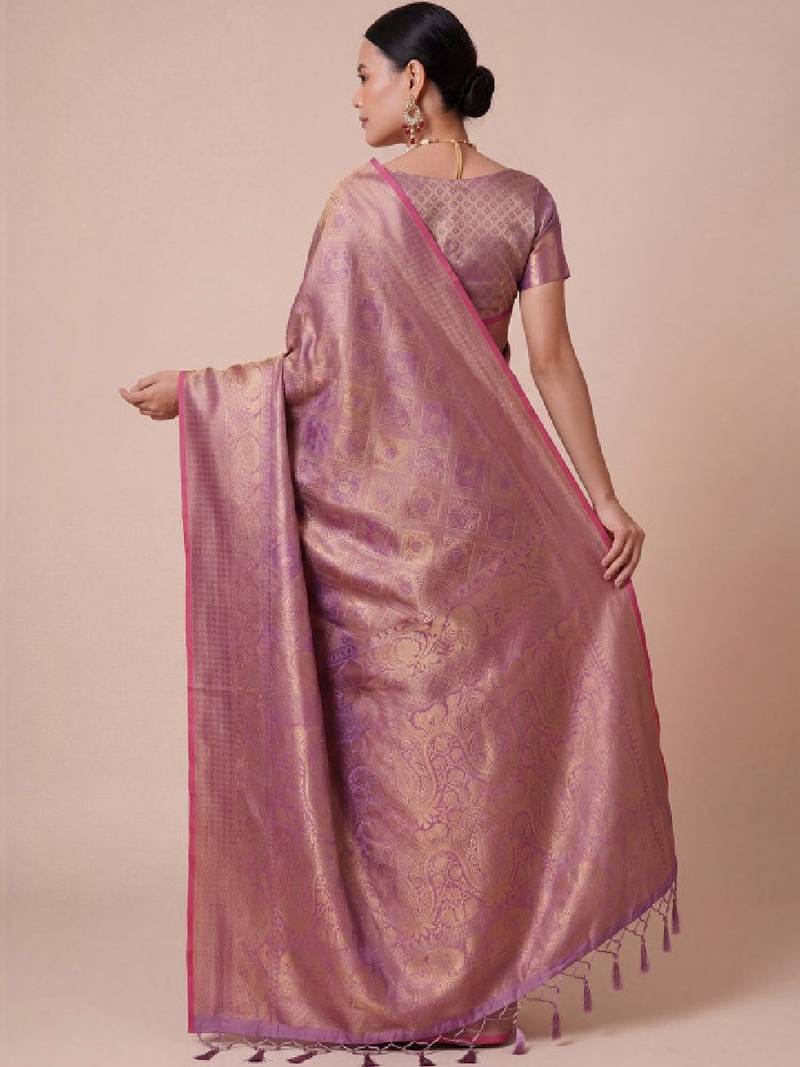 Lavender kanjivaram woven design sarees with blouse piece unstiched blouse