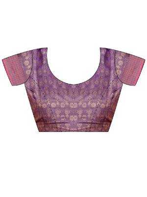 Lavender kanjivaram woven design sarees with blouse piece unstiched blouse 4