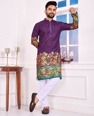 Purple color dola silk patola with foil printed kurta set 1