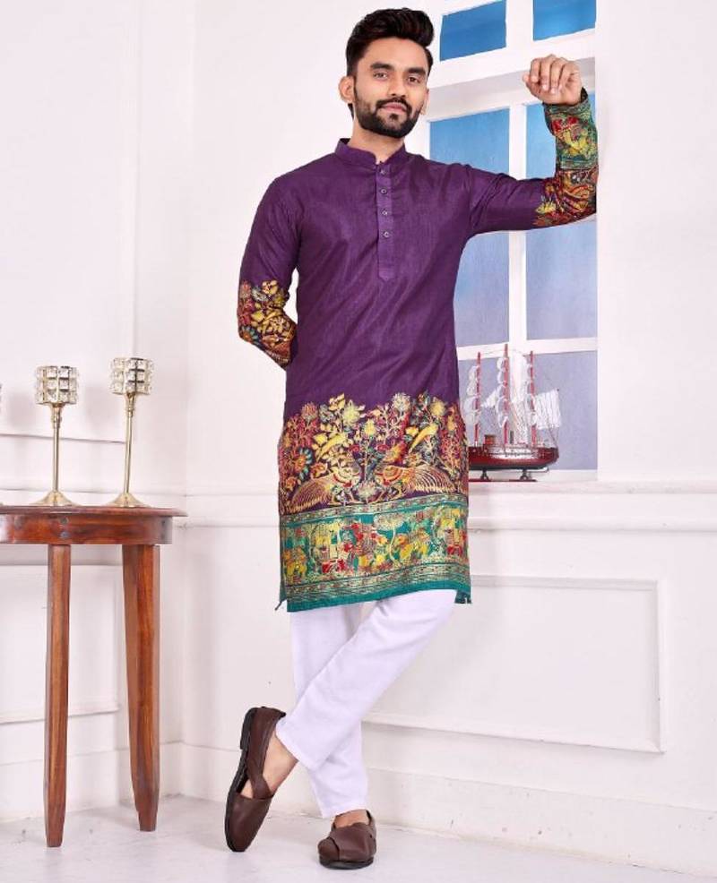 Purple color dola silk patola with foil printed kurta set