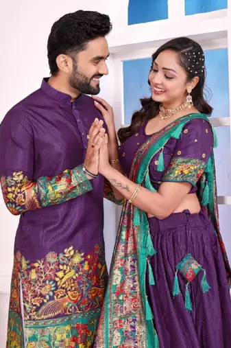 Purple color dola silk patola with foil printed kurta set