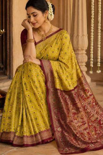 Ethnic motifs zari art silk handloom kanjeevaram saree