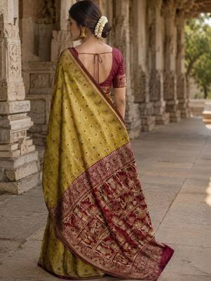 Ethnic motifs zari art silk handloom kanjeevaram saree 2