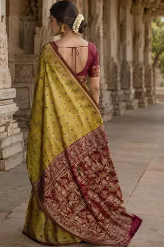 Ethnic motifs zari art silk handloom kanjeevaram saree