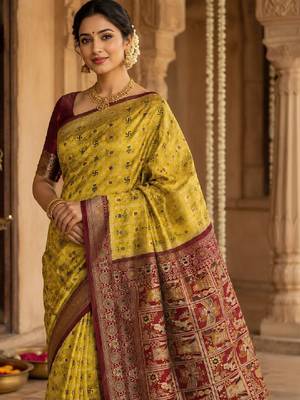 Ethnic motifs zari art silk handloom kanjeevaram saree 3