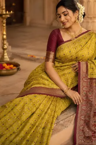 Ethnic motifs zari art silk handloom kanjeevaram saree