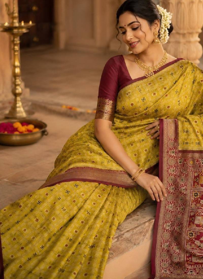 Ethnic motifs zari art silk handloom kanjeevaram saree