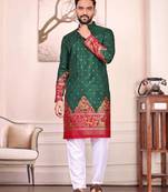 Green color dola silk patola with foil printed kurta set
