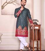 Grey color dola silk patola with foil printed kurta set