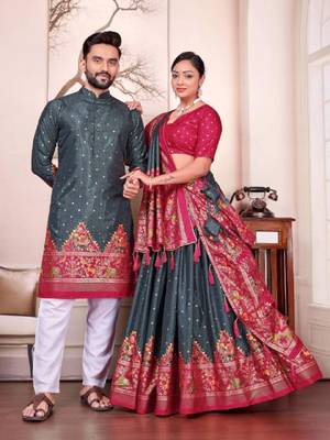 Grey color dola silk patola with foil printed kurta set 2