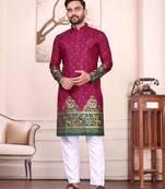 Magenta color dola silk patola with foil printed kurta set