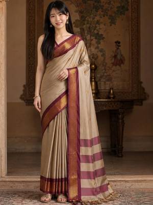 Striped zari pure cotton kanjeevaram saree 1
