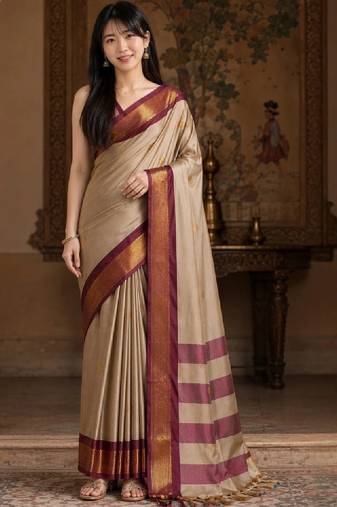 Striped zari pure cotton kanjeevaram saree