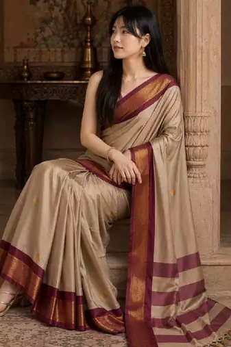 Striped zari pure cotton kanjeevaram saree