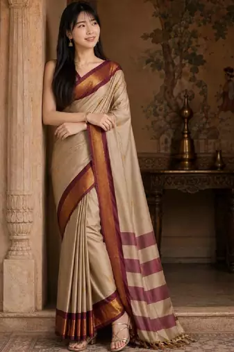 Striped zari pure cotton kanjeevaram saree