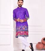 Blue color dola silk patola with foil printed kurta set