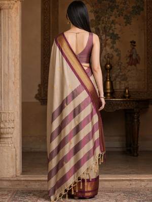 Striped zari pure cotton kanjeevaram saree 4