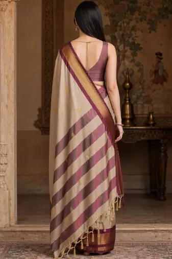 Striped zari pure cotton kanjeevaram saree