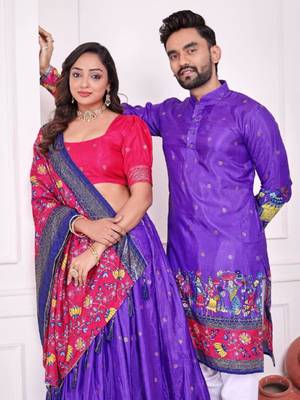 Blue color dola silk patola with foil printed kurta set 3