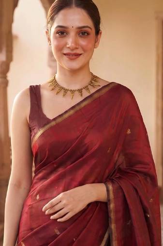 Woven design zari silk blend kanjeevaram saree