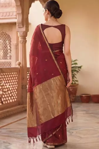 Woven design zari silk blend kanjeevaram saree